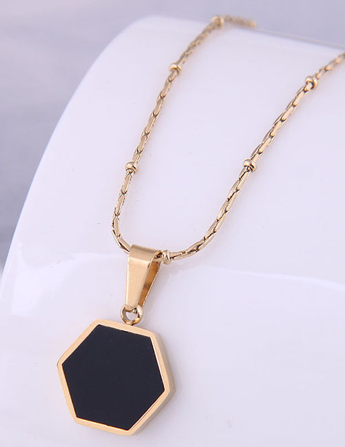 Fashion Black Color Golden Color Titanium Steel Geometric Polygon Necklace