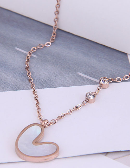 Fashion Rose Gold Titanium Steel Diamond Heart Necklace