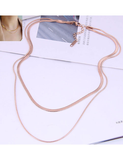 Fashion Rose Gold Titanium Steel Snake Bone Chain Double Necklace