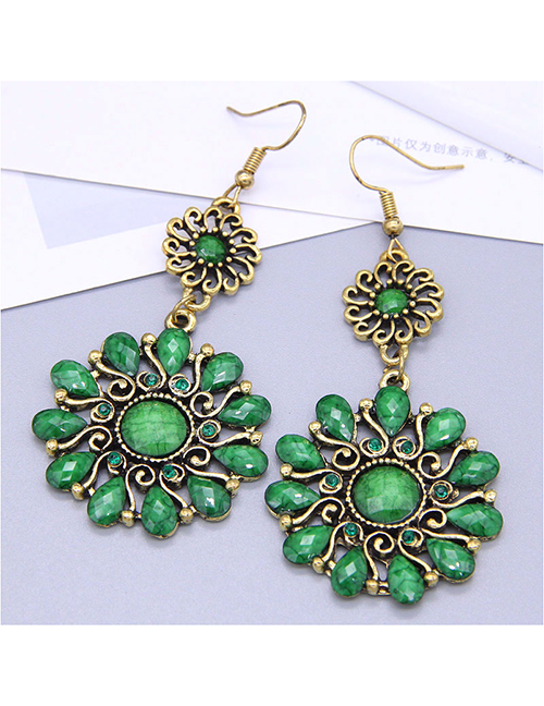 Fashion Green Alloy Diamond Flower Drop Earrings
