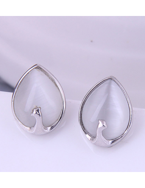 Fashion White Pure Copper Water Drop Cat Eye Earrings