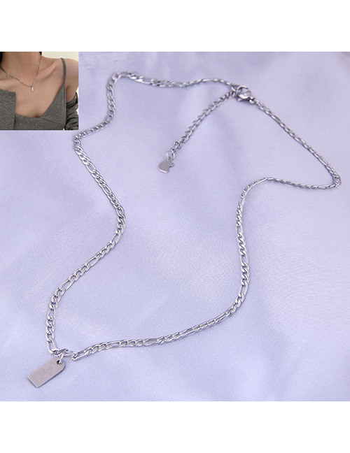 Fashion Silver Titanium Steel Tag Necklace