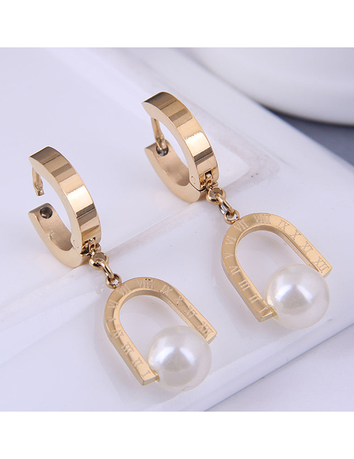 Fashion Gold Titanium Pearl Geometric Earrings