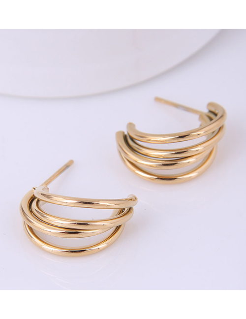 Fashion Gold Titanium Steel Geometric Multilayer Stud Earrings