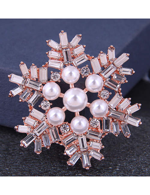 Fashion Rose Gold Alloy Diamond Snowflake Brooch