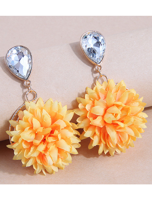 Fashion Yellow Metal Drop Diamond Floral Stud Earrings