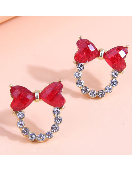 Fashion Gold Alloy Flash Diamond Bow Circle Stud Earrings