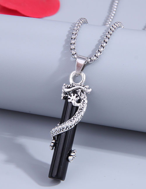 Fashion Black Alloy Pan Dragon Pillar Necklace