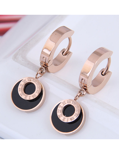 Fashion Rose Gold Titanium Round Number Earrings