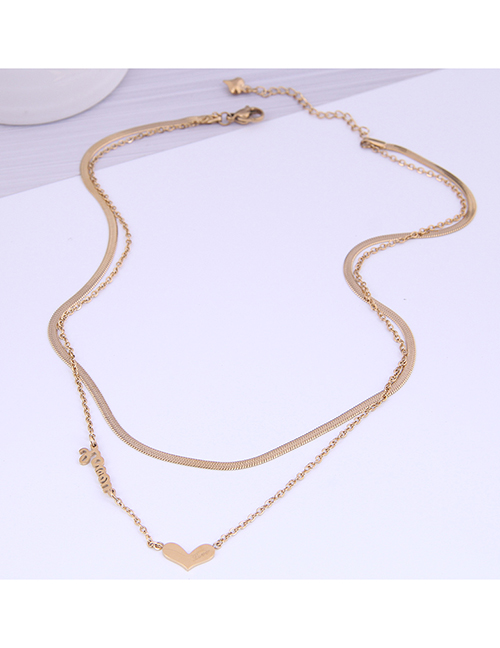 Fashion Gold Titanium Steel Snake Bone Chain Love Double Necklace