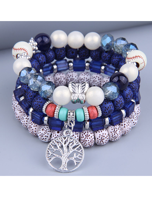 Fashion Blue Alloy Geometric Beaded Tree Of Life Multilayer Bracelet