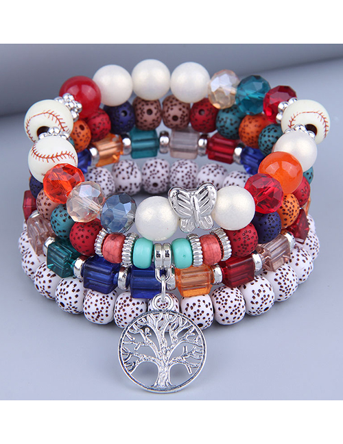Fashion Color Alloy Geometric Beaded Tree Of Life Multilayer Bracelet
