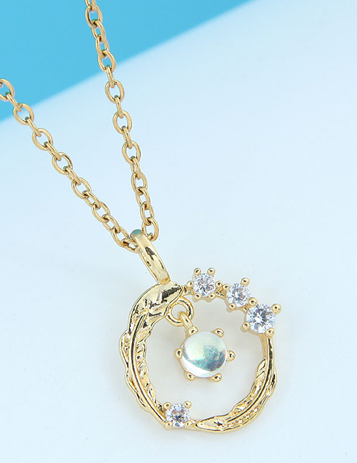 Fashion Gold Alloy Diamond Geometric Leaf Circle Necklace