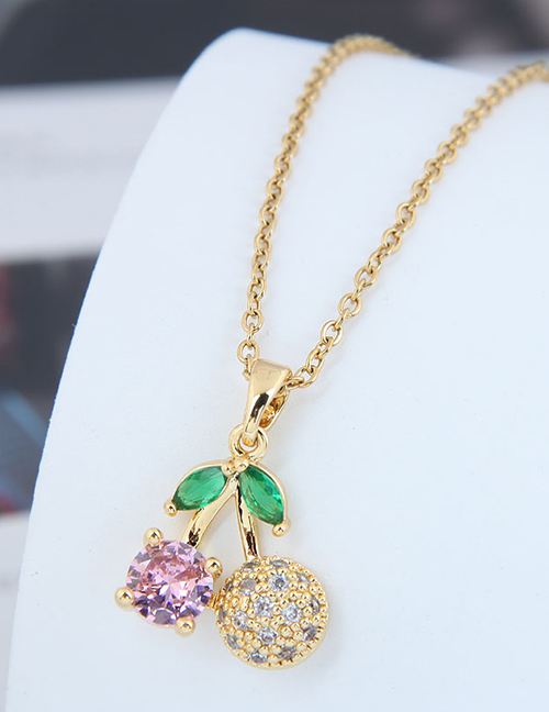 Fashion Gold Brass And Diamond Cherry Necklace