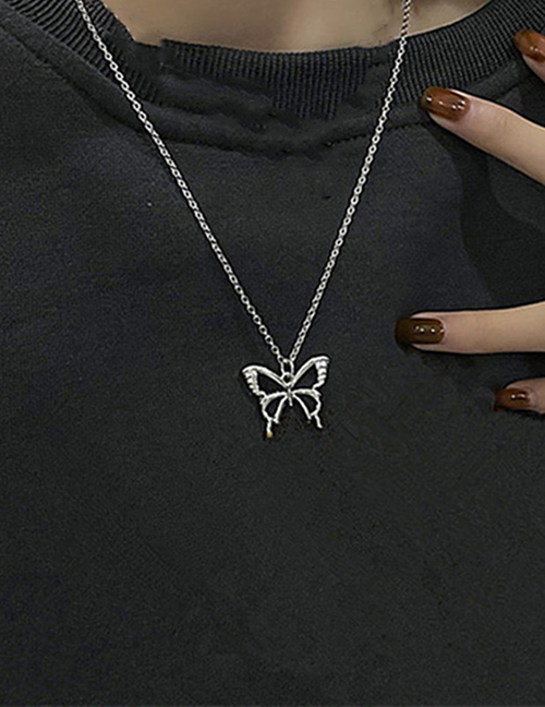 Fashion 3# Alloy Openwork Butterfly Geometric Necklace