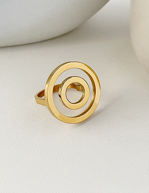 Fashion Gold Color Titanium Steel Cutout Double Hoop Ring