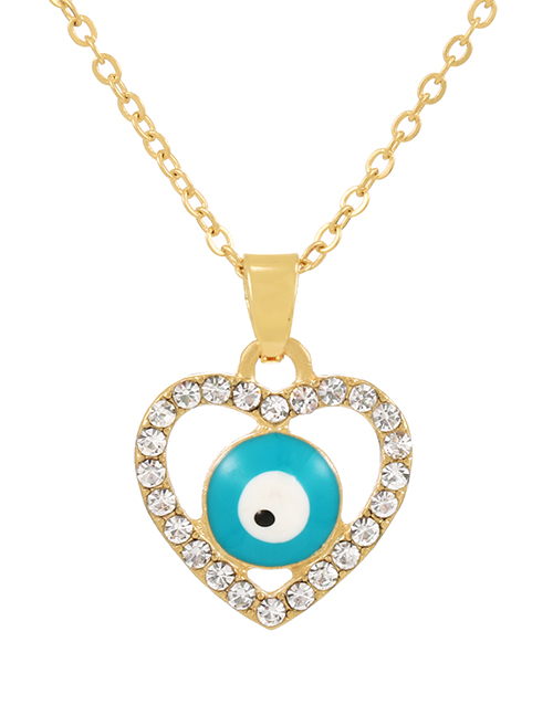 Fashion Lake Green Alloy Set Zirconium Oil Drop Eye Love Pendant Necklace