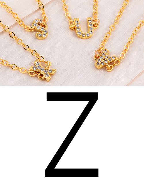 Fashion Z Bronze Zirconium 26 Letter Pendant Necklace