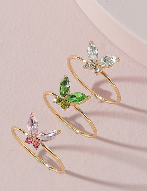Fashion Gold Stained Glass Butterfly Ring Set