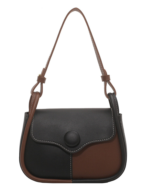 Fashion Black Pu Contrast Color Soft Shoulder Bag