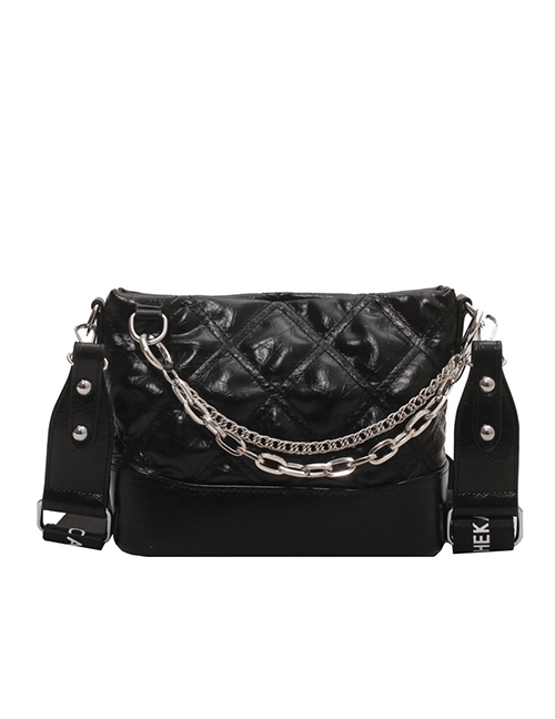 Fashion Black Pu Diamond Embroidery Thread Large Capacity Messenger Bag