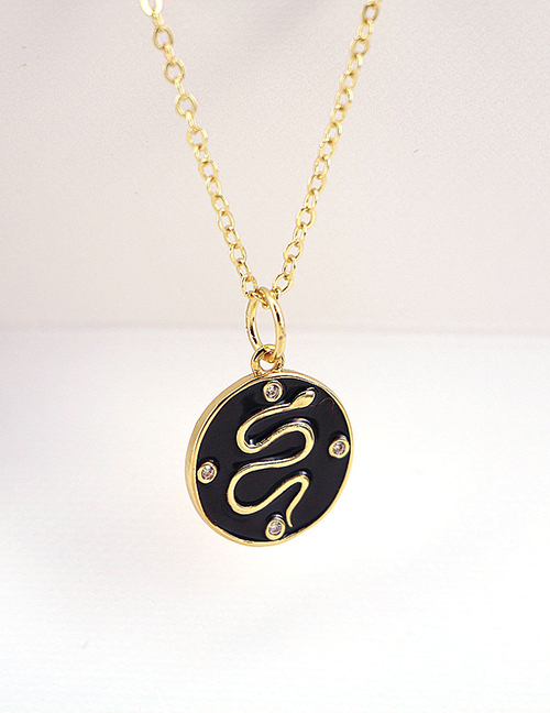 Fashion Black Copper Drip Oil Snake Round Necklace