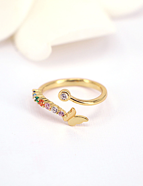 Fashion Gold Brass Gold Plated Diamond Butterfly Open Ring