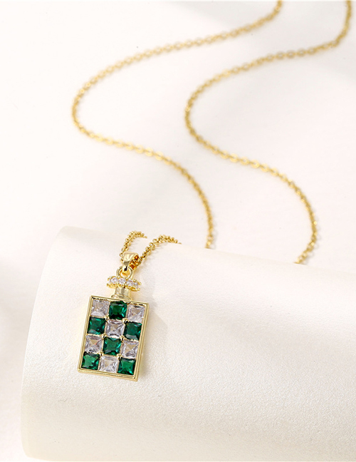 Fashion Gold Titanium Diamond Checkerboard Perfume Bottle Necklace