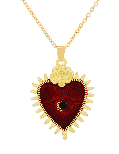 Fashion Red Wine Alloy Drip Oil Flower Love Eye Pendant Necklace