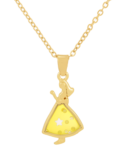 Fashion Yellow Alloy Drip Oil Girl Pendant Necklace