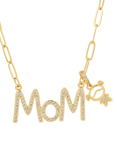 Fashion Gold-2 Brass Inlaid Zircon Alphabet Girls Necklace