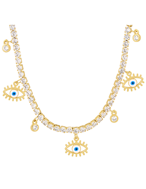 Fashion White Bronze Zircon Drop Oil Eye Pendant Necklace
