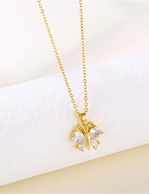 Fashion Gold Titanium Diamond Butterfly Necklace