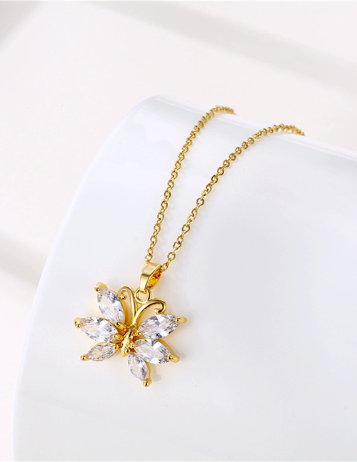 Fashion Gold Titanium Steel Zirconium Butterfly Necklace
