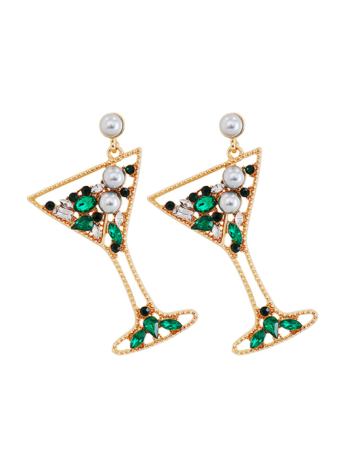 Fashion Green Alloy Diamond Geometric Champagne Glass Stud Earrings