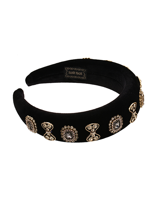 Fashion Black Velvet Alloy Diamond Bow Headband