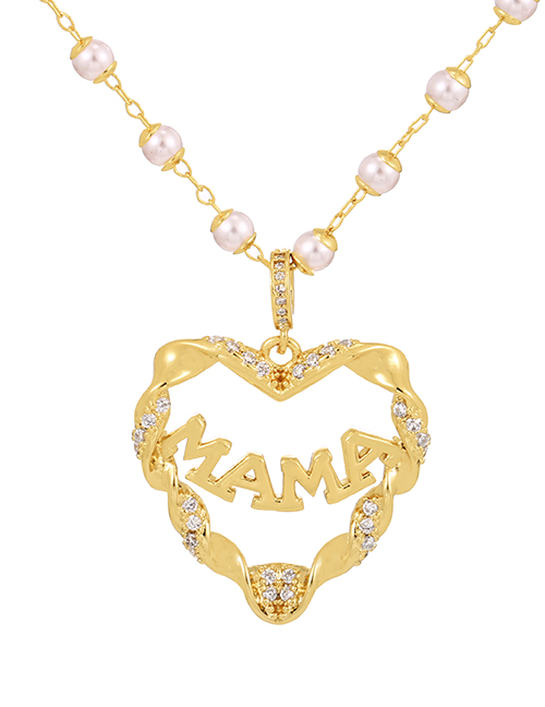 Fashion Gold Bronze Zirconium Pearl Letter Heart Pendant Necklace