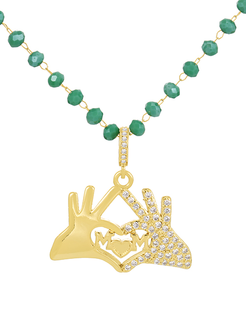 Fashion Lake Green Bronze Zirconium Palm Letter Heart Crystal Pendant Necklace