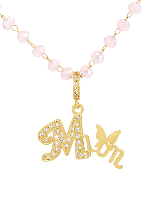 Fashion Pink Bronze Zirconium Alphabet Crystal Pendant Necklace