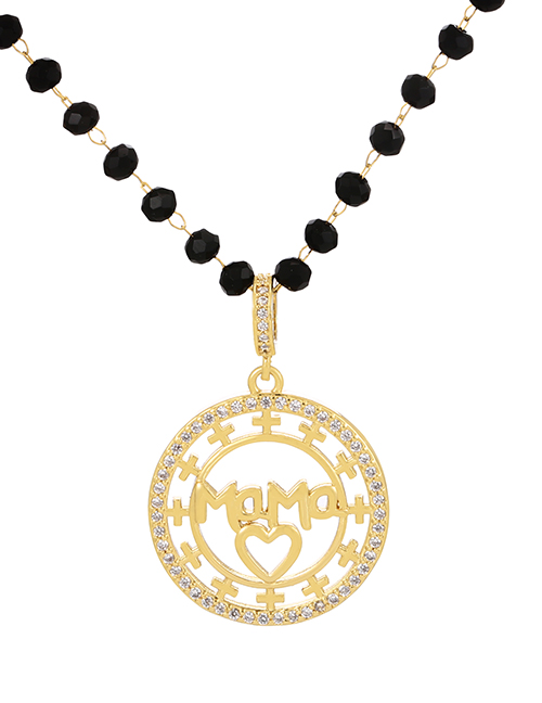 Fashion Black Bronze Zirconium Alphabet Round Crystal Pendant Necklace