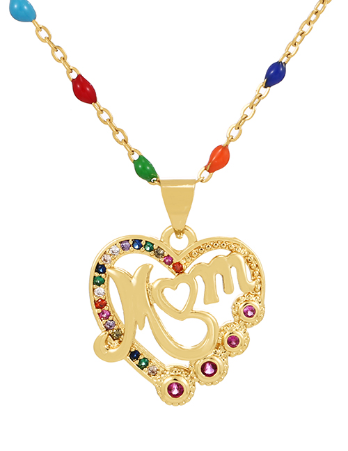 Fashion Color Bronze Zirconium Heart Letter Drip Oil Pendant Necklace