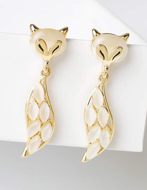 Fashion Gold Copper Diamond Cat Eye Fox Stud Earrings