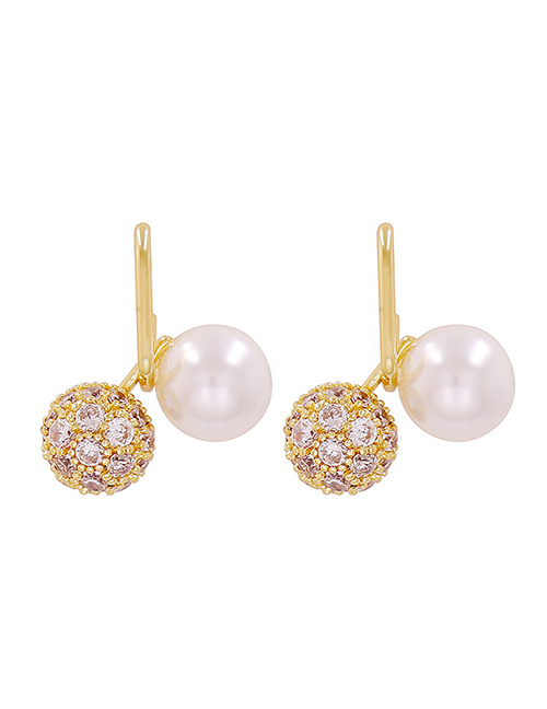 Fashion Gold Copper Diamond Pearl Geometric Stud Earrings