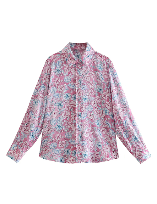 Fashion Pink Floral Printed Button-down Lapel Shirt