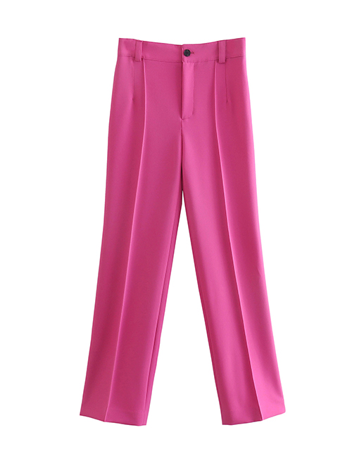 Fashion Rose Red Straight-leg Micro-pleated Trousers