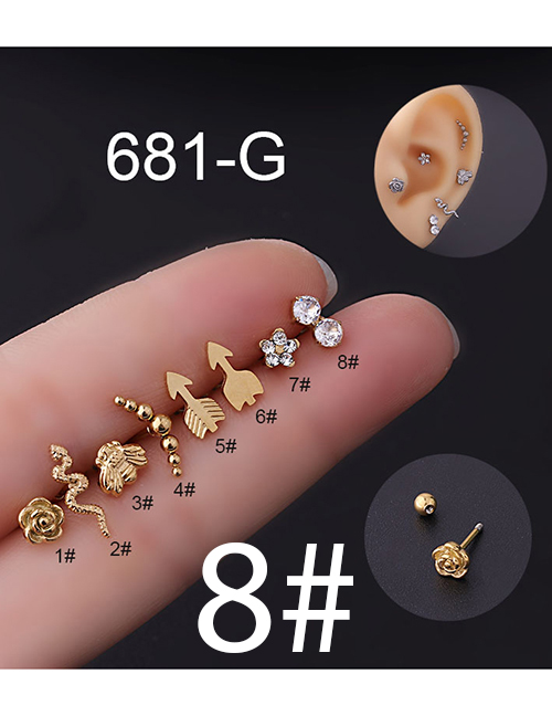 Fashion Gold 8# Stainless Steel Zirconium Geometric Pierced Stud Earrings