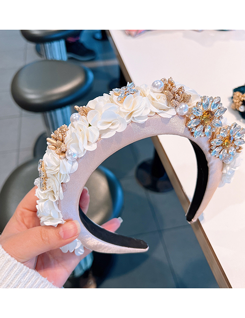 Fashion Champagne Rice Geometric Diamond Three-dimensional Flower Wide-brimmed Headband