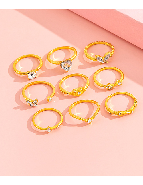 Fashion Gold Alloy Diamond Butterfly Heart Geometric Ring Set