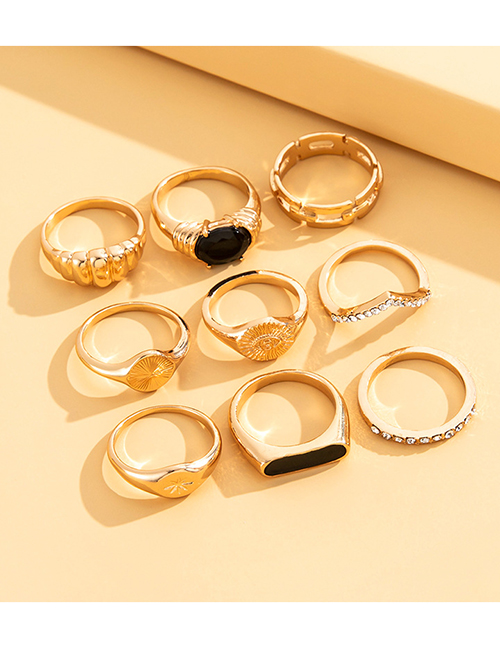 Fashion Gold Alloy Drip Diamond Geometric Ring Set