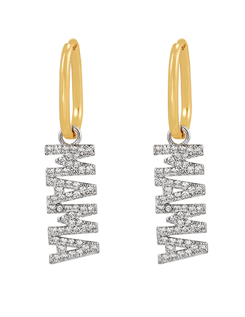Fashion Silver Brass Inlaid Zirconium Letter Earrings